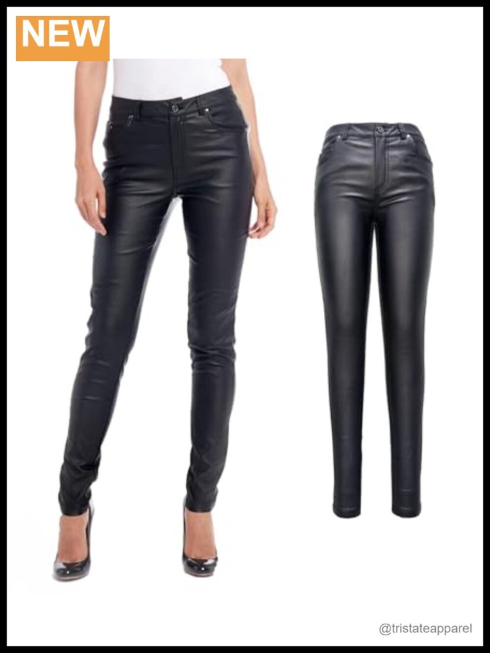 Faux Leather Jeggings Legging Pants with Pockets Stretchy High Waist Skinny